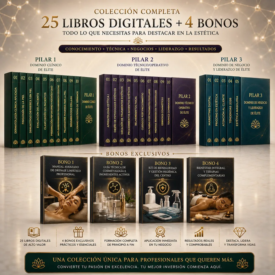 Colección completa: 25 libros digitales más 4 bonos, organizados en 3 pilares